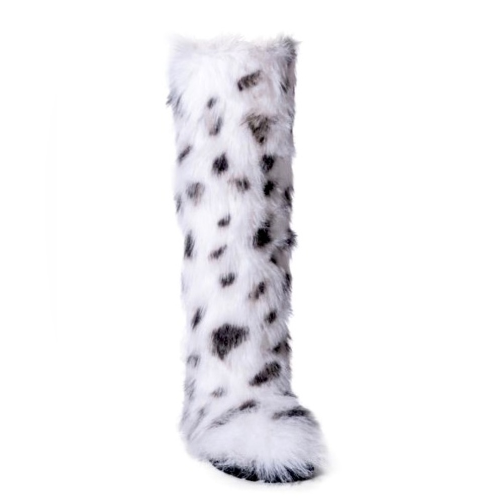 Azalea Wang Animal Print Snow Leopard Faux Fur Over The Knee Boots